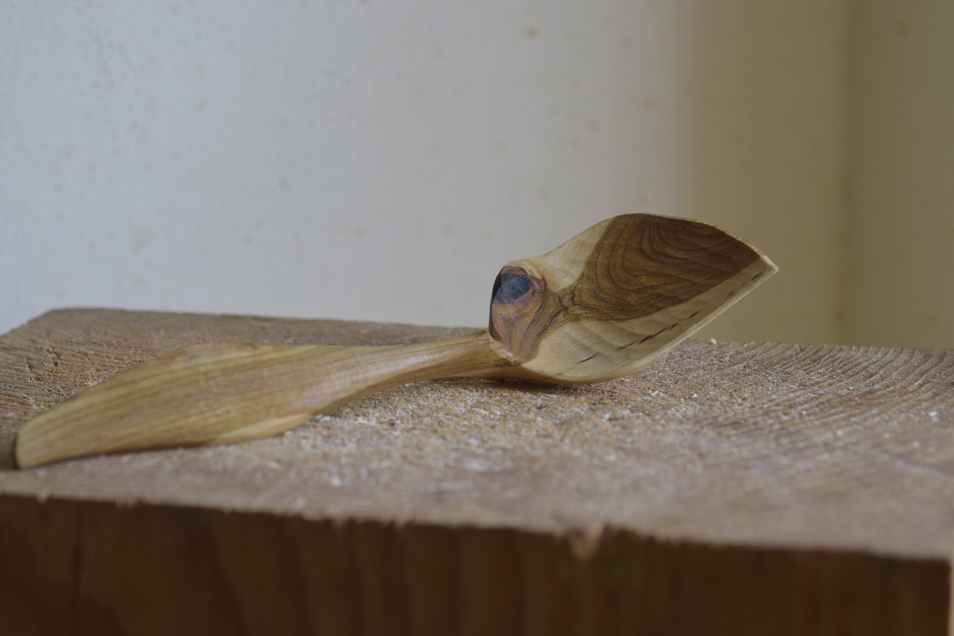 A cooking spoon made of forest wood